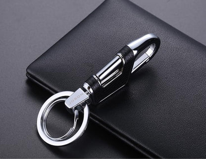 Rockyu キーホルダー メンズ レディース 車用キーリング レザー調 亜鉛合金製 ダブルリング シルバー ブラック ゴールド