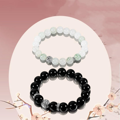 天然石ペアブレスレット｜ブラックオニキス＆翡翠｜開運・魔除け｜メンズ＆レディース
