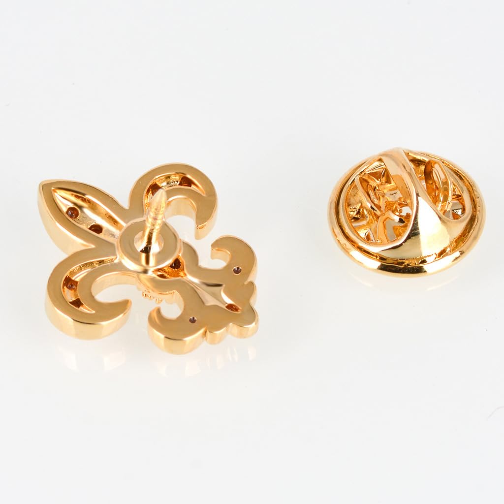 Rockyu メンズ ピンブローチ ゴールド 百合の花 ステンレス クリスタル