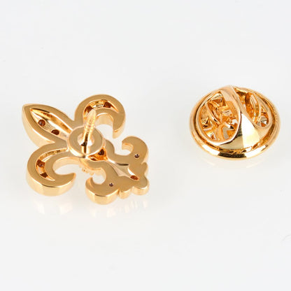 Rockyu メンズ ピンブローチ ゴールド 百合の花 ステンレス クリスタル