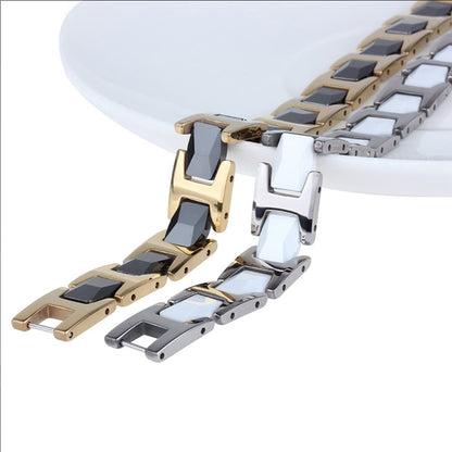 Rockyu ブレスレット メンズ ブラック シルバー ゴールド タングステン鋼 幅広 アクセサリー