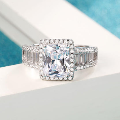 Rockyu プラチナメッキ レディースリング AAAジルコニア 太めデザイン シルバー色