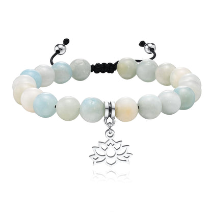 Rockyu レディース 天然石ブレスレット 蓮花・生命の樹・オームモチーフ ステンレスペンダント 金属アレルギー対応