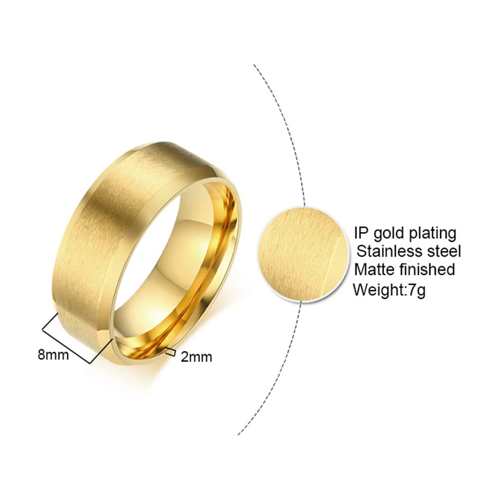 Rockyu チタンステンレスリング メンズリング シンプルマット仕上げ 男女兼用 4/6/8mm サイドカットデザイン 金属アレルギー対応