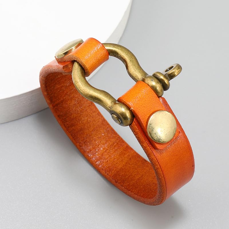 Rockyu ブレスレット メンズ 本革 馬蹄クラスプ アンティーク調 レザーバンド カジュアルアクセサリー