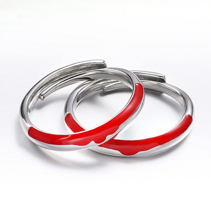 Rockyu ペアリング カップルリング 2個セット メンズ レディース シルバー925 純銀 血色エナメル サイズ調整可能