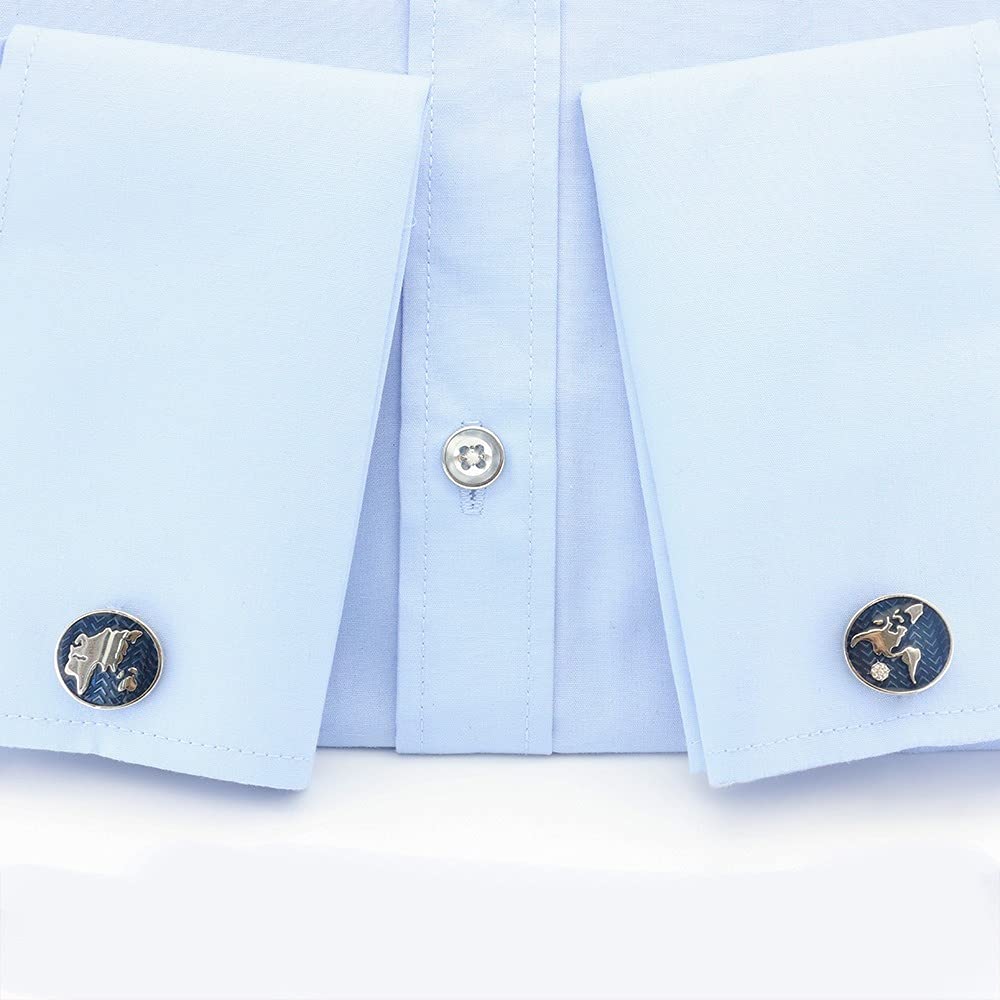 Rockyu カフス メンズ ラウンド ブルー シルバー 地球儀プレート 合金製