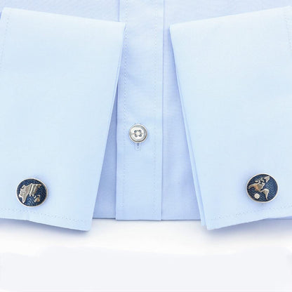 Rockyu カフス メンズ ラウンド ブルー シルバー 地球儀プレート 合金製