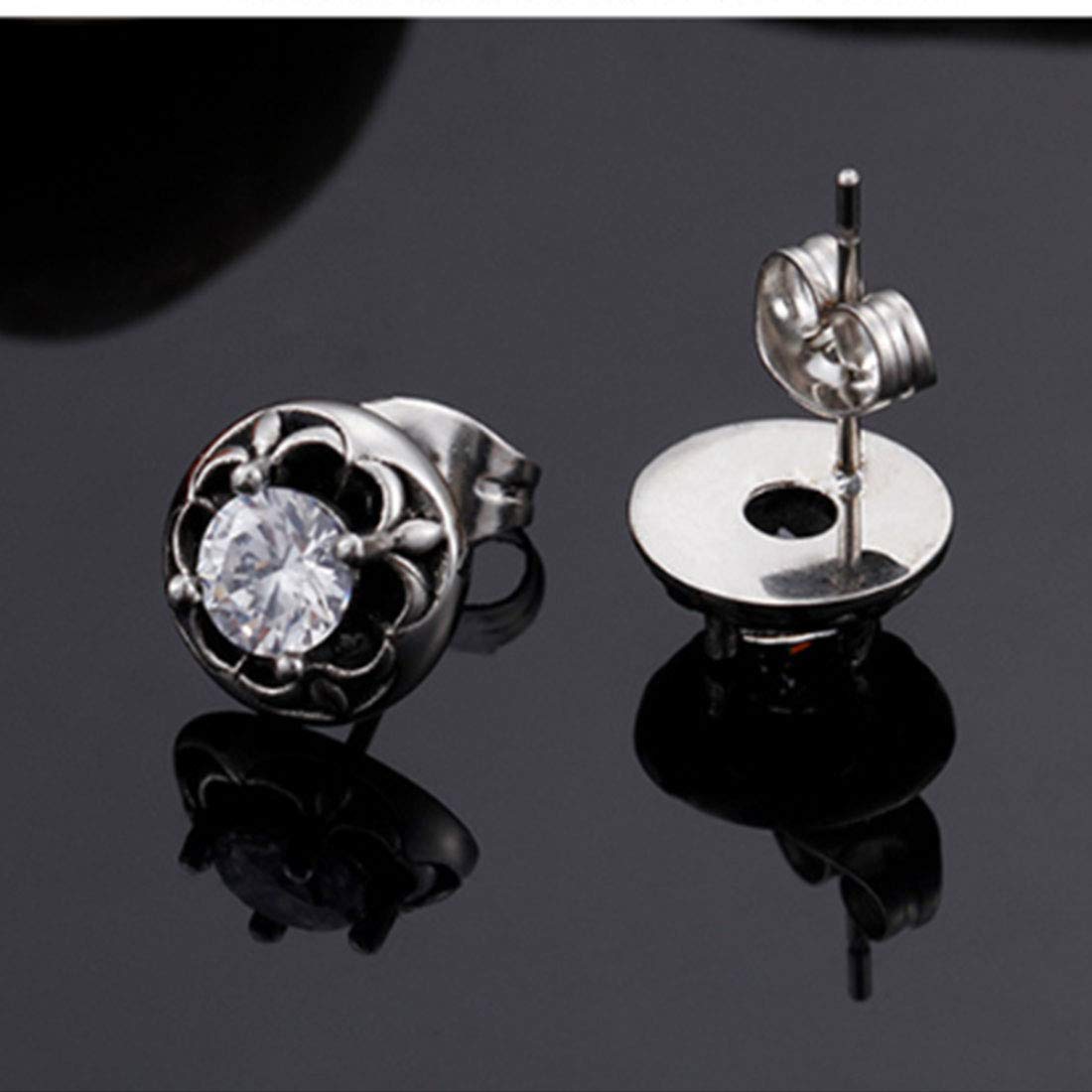 Rockyu 星型クラウンピアス メンズ＆レディース – ブラック＆クリア ジルコニア×ステンレス（10mm）