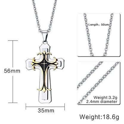 Rockyu クロスネックレス チタン製 十字架ペンダント シルバー＆ゴールド メンズ・レディース兼用