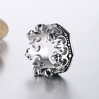 Rockyu メンズリング クラウンデザイン ステンレス製 王冠モチーフ 12mm幅