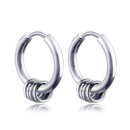 Rockyu フープピアス メンズ – 4連サークルデザイン シルバー＆ブラック 両耳セット