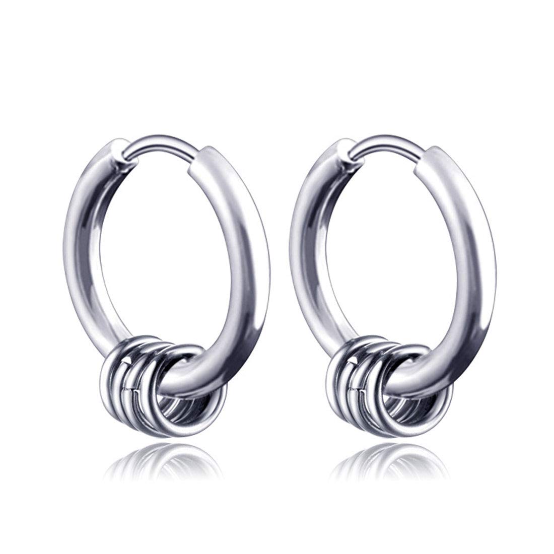 Rockyu メンズピアス フープ シルバー 4連サークル リングピアス 男女兼用 シンプル