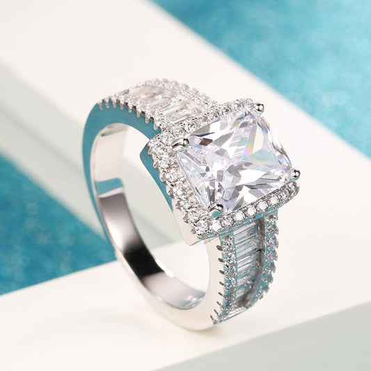 Rockyu プラチナメッキ レディースリング AAAジルコニア 太めデザイン シルバー色