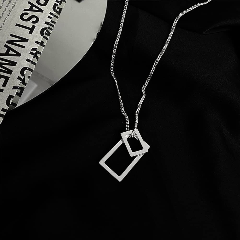 Rockyu ネックレス メンズ レディース 長方形 透かし彫り ゴールド シルバー ブラック ステンレス 金属アレルギー対応