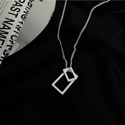 Rockyu ネックレス メンズ レディース 長方形 透かし彫り ゴールド シルバー ブラック ステンレス 金属アレルギー対応