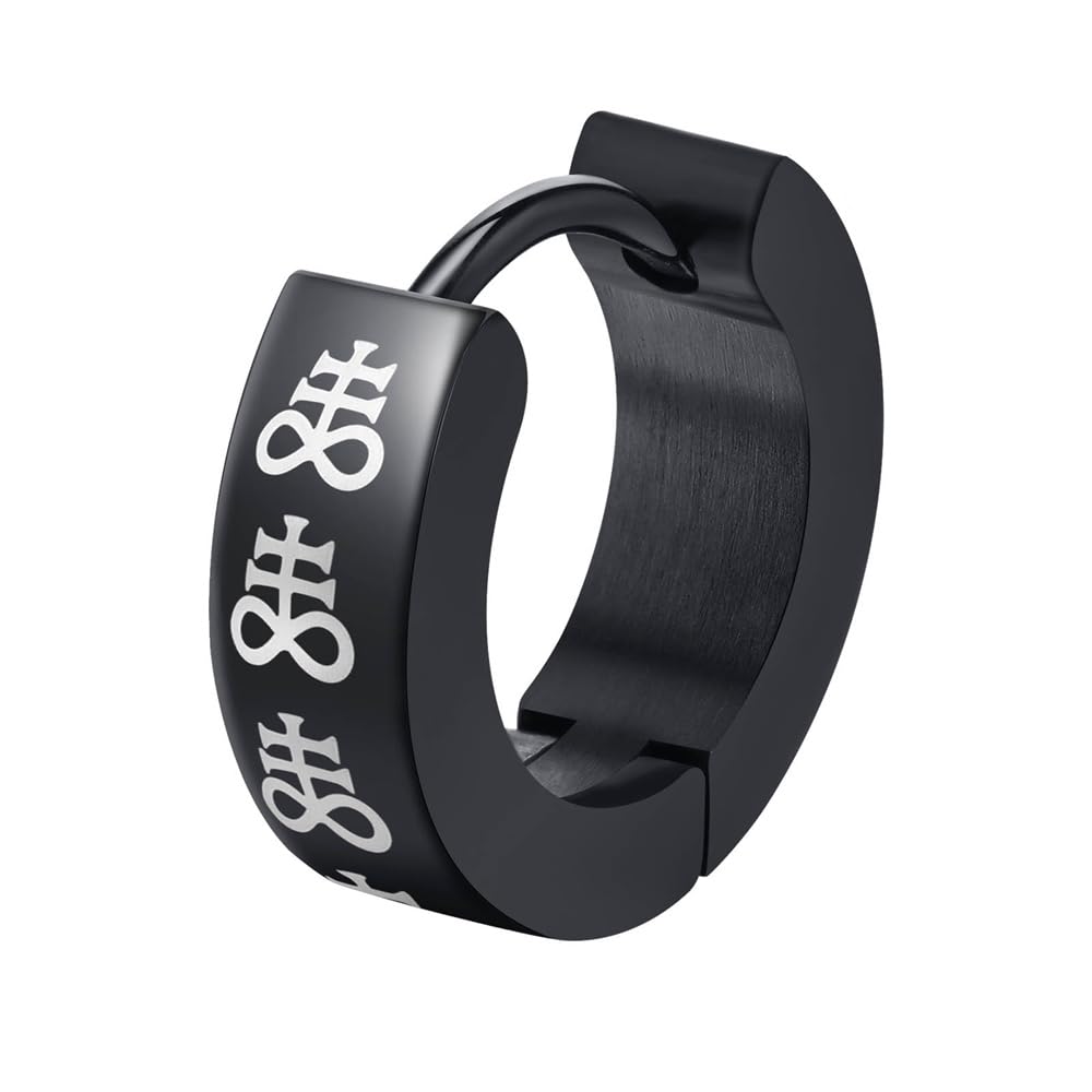 Rockyu ステンレス製 ブラックコーティング柄入りフープピアス メンズ 片耳用