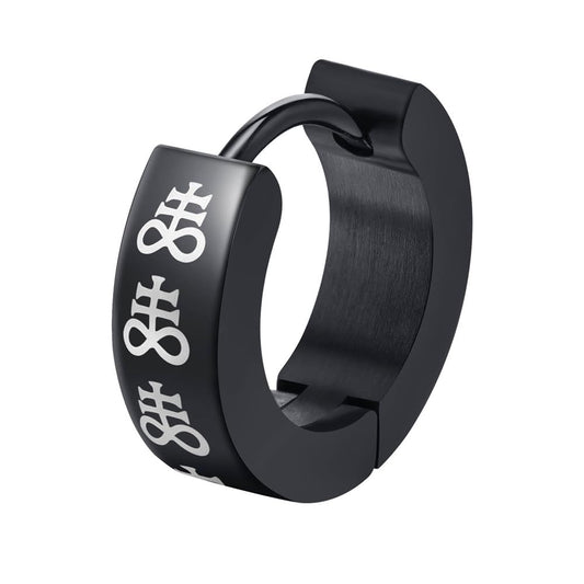 Rockyu ステンレス製 ブラックコーティング柄入りフープピアス メンズ 片耳用