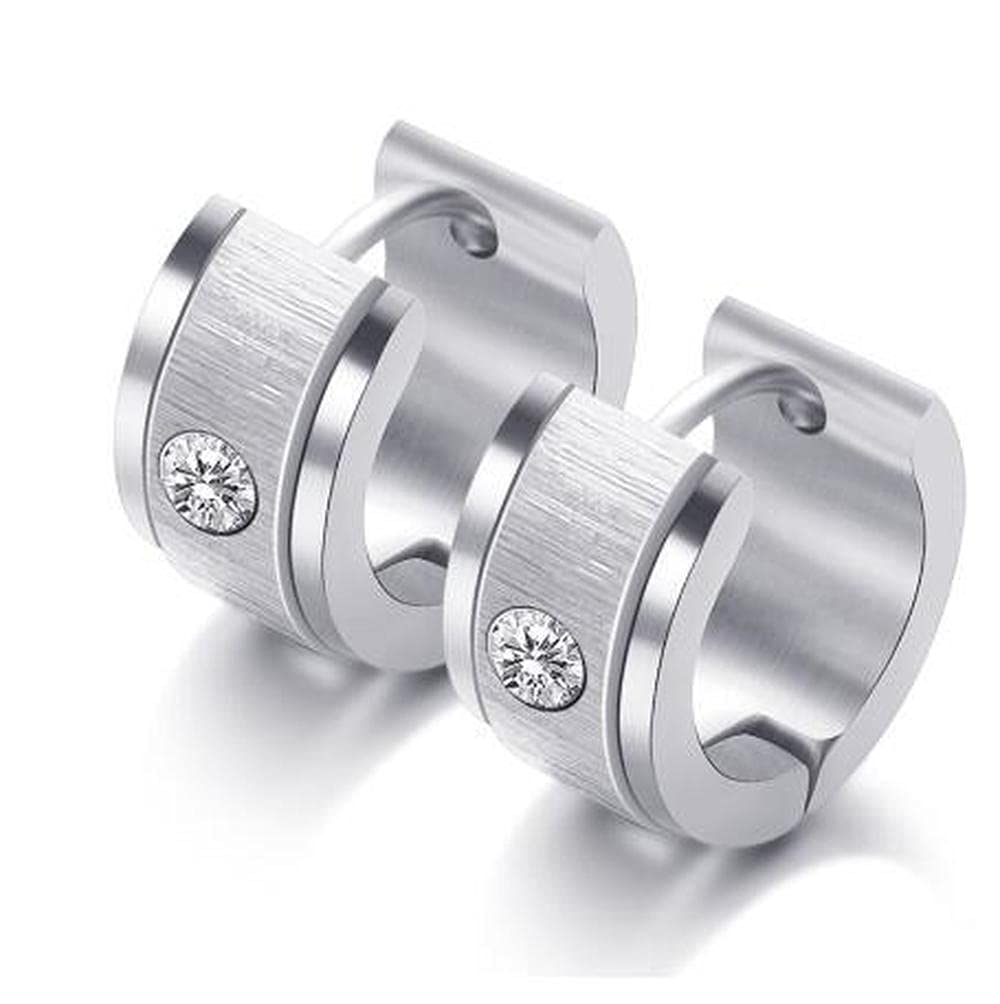 Rockyu フープピアス ステンレス ジルコニア 太めデザイン 男女兼用 ゴールド＆シルバー