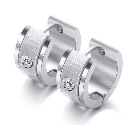 Rockyu フープピアス ステンレス ジルコニア 太めデザイン 男女兼用 ゴールド＆シルバー