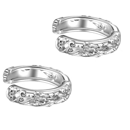 Rockyu メンズ フェイクピアス 貔貅モチーフ シルバー 透かし彫り ステンレス製 ノンホールタイプ