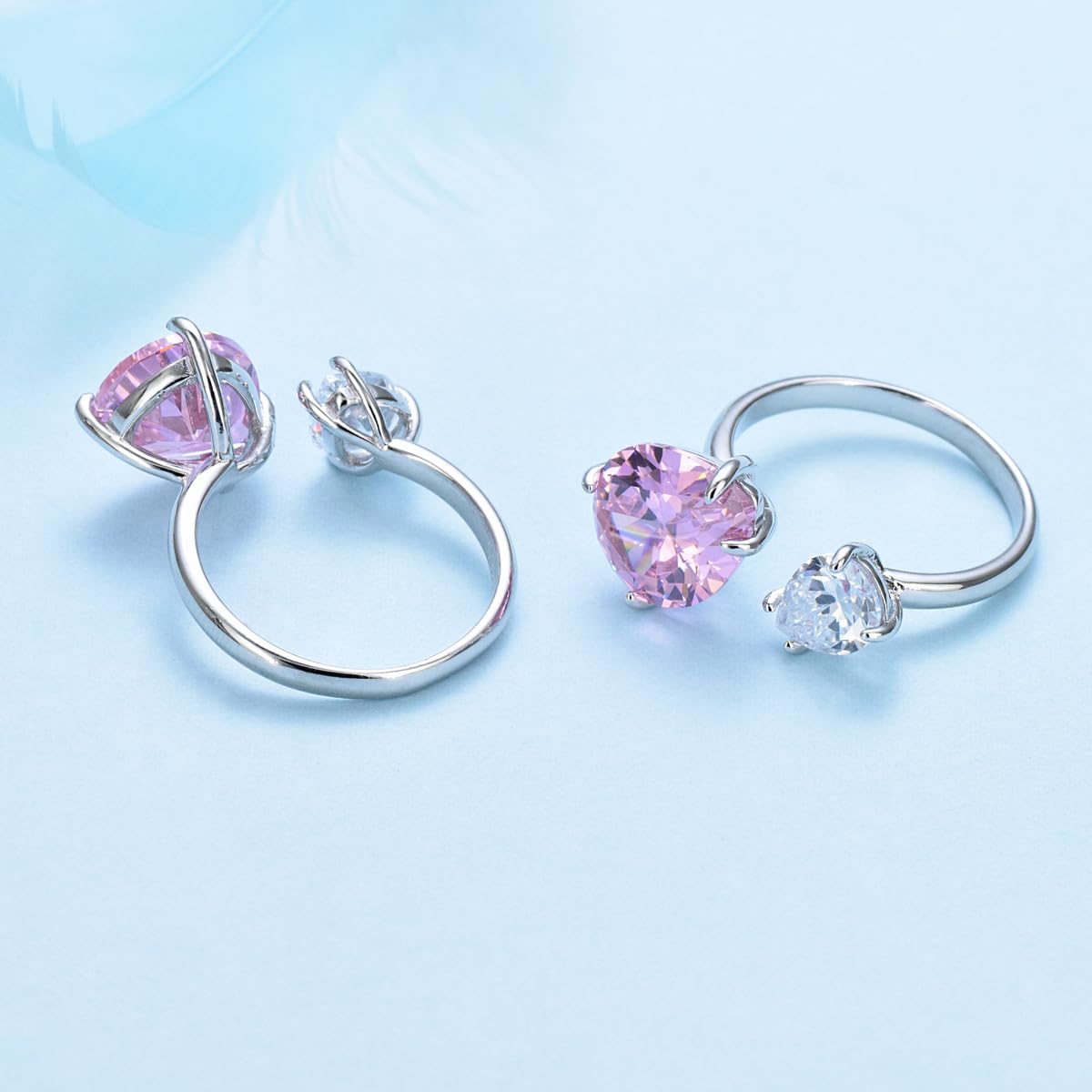 Rockyu レディースリング｜シルバー925＆大粒ピンクジルコニア ハートオープン指輪