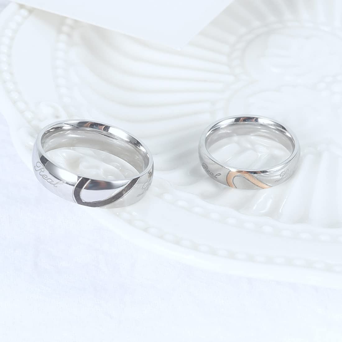 Rockyu ペアリング ステンレス製 ハートデザイン シルバー 結婚指輪風・個別販売