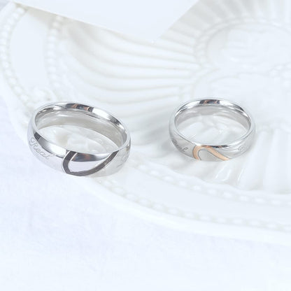 Rockyu ペアリング ステンレス製 ハートデザイン シルバー 結婚指輪風・個別販売