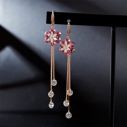 Rockyu ピアス レディース 18金ピンクゴールド フラワーモチーフ 揺れるジルコニアピアス