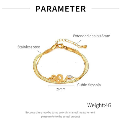 Rockyu ブレスレット レディース ゴールド 蛇モチーフ 2連ステンレス ジルコニアブレスレット