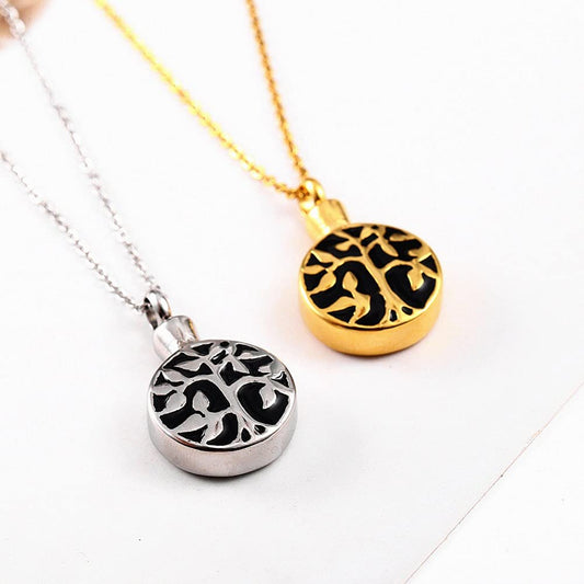 Rockyu メモリアルネックレス レディース 生命の樹デザイン 遺骨入れペンダント チタン製 ゴールド仕上げ