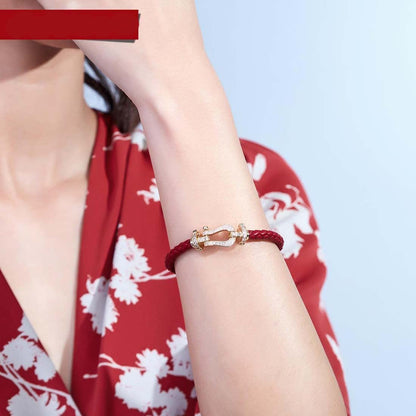 Rockyu ブレスレット レディース メンズ 馬蹄形 ジルコニア 編み込み ステンレス 金属アレルギー対応