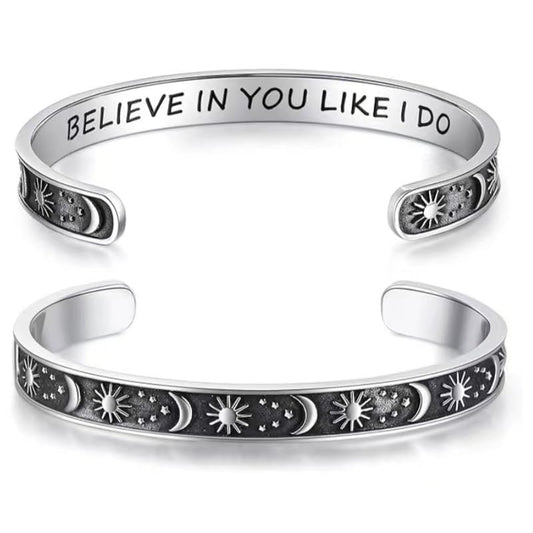 Rockyu フリーサイズ ステンレス バングル ブレスレット メンズ レディース ペア対応 刻印入り おしゃれシンプルデザイン