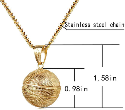 Rockyu バスケットボールモチーフネックレス メンズ チタン製 ヒップホップ風 ペンダント