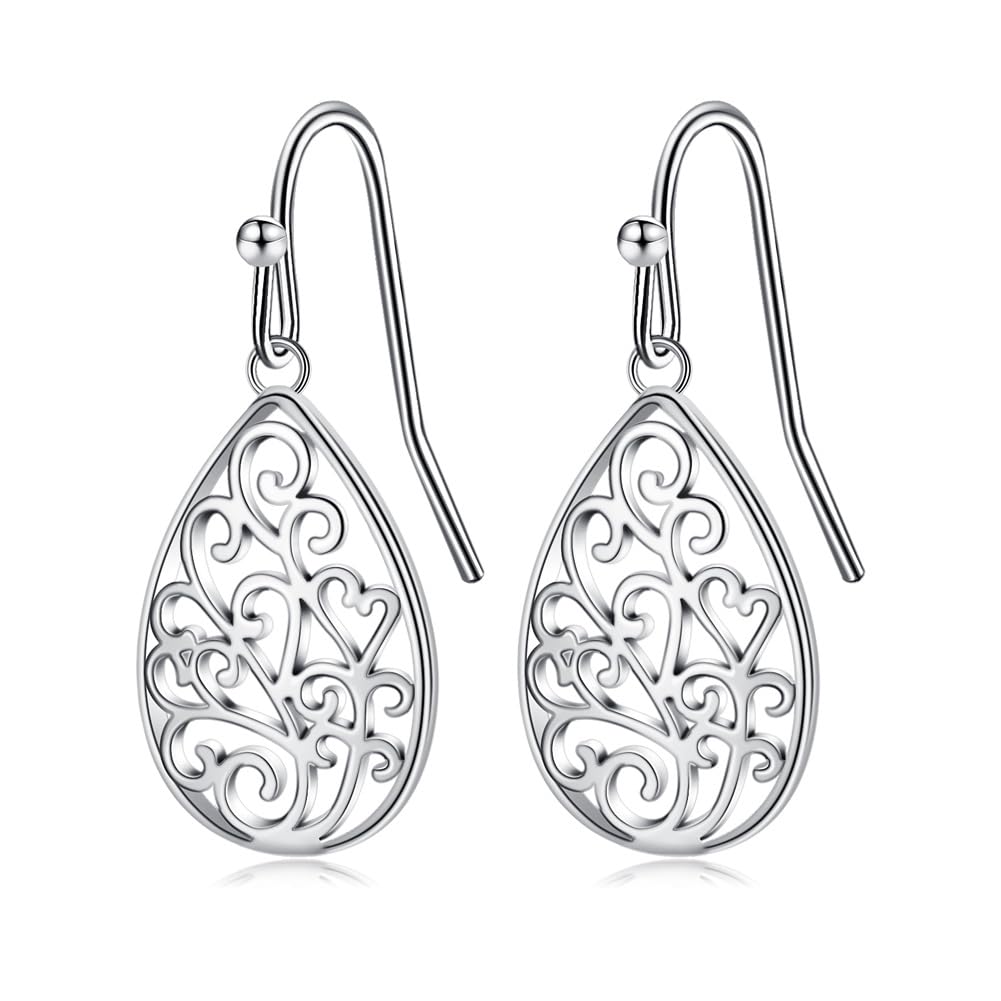 Rockyu ピアス レディース ゴールド シルバー 心形 フック ハートピアス 揺れる 透かし彫り ステンレス 友達 誕生日 パーティー ギフト おしゃれ アクセサリー (雫)