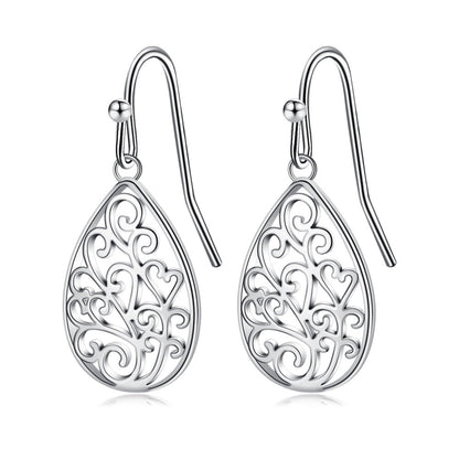 Rockyu ピアス レディース ゴールド シルバー 心形 フック ハートピアス 揺れる 透かし彫り ステンレス 友達 誕生日 パーティー ギフト おしゃれ アクセサリー (雫)