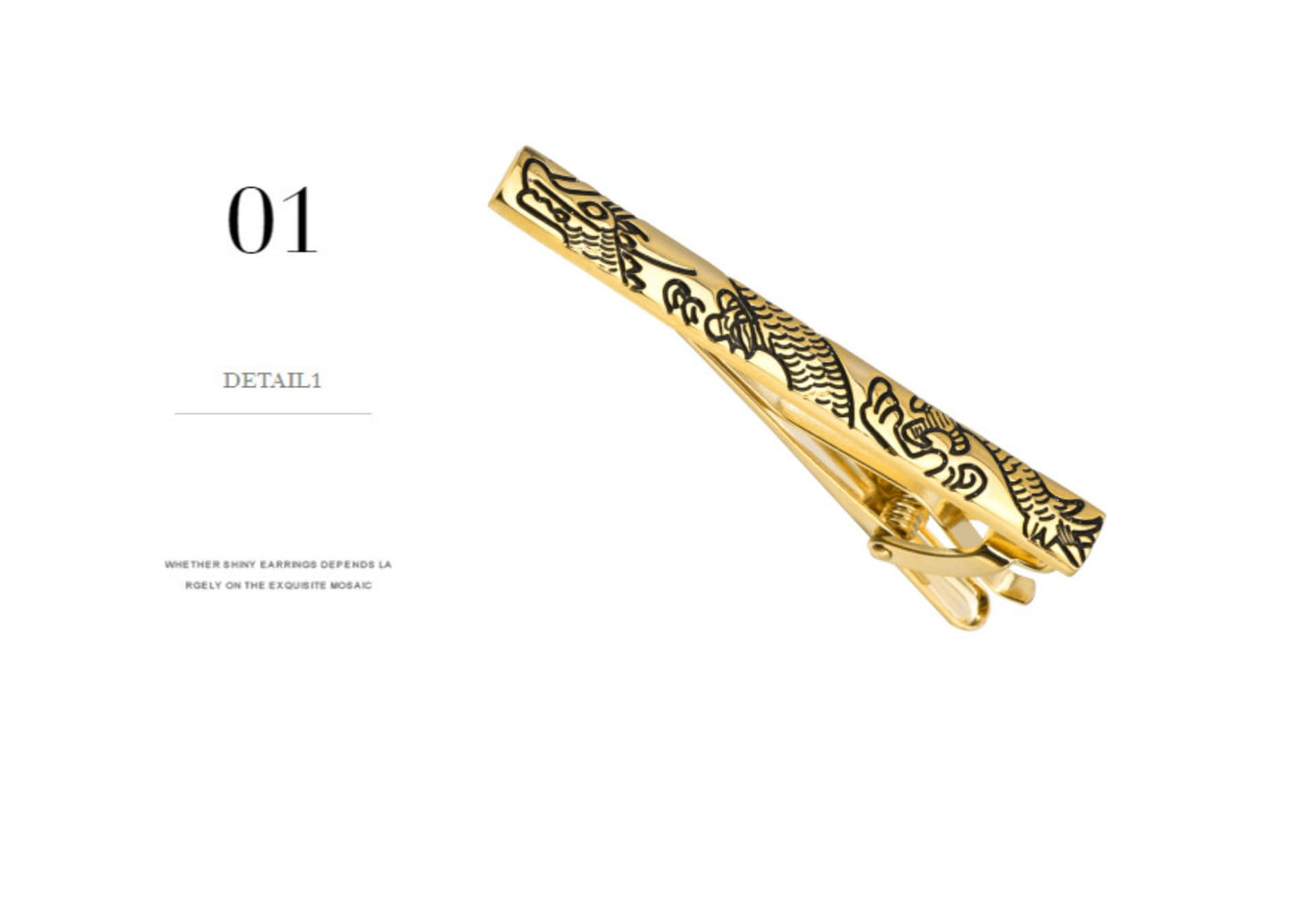 Rockyu ネクタイピン メンズ ゴールド＆シルバー 竜柄 真鍮製 龍紋デザイン ビジネス フォーマル ギフト