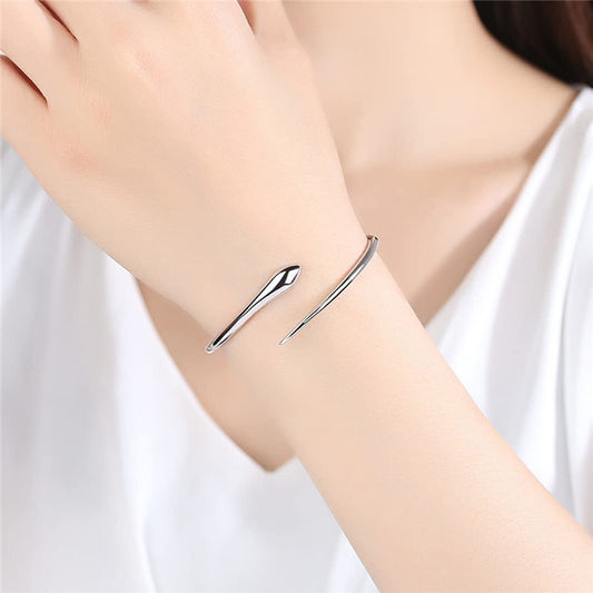 Rockyu 蛇モチーフバングルブレスレット｜シルバー925風のフリーサイズデザイン