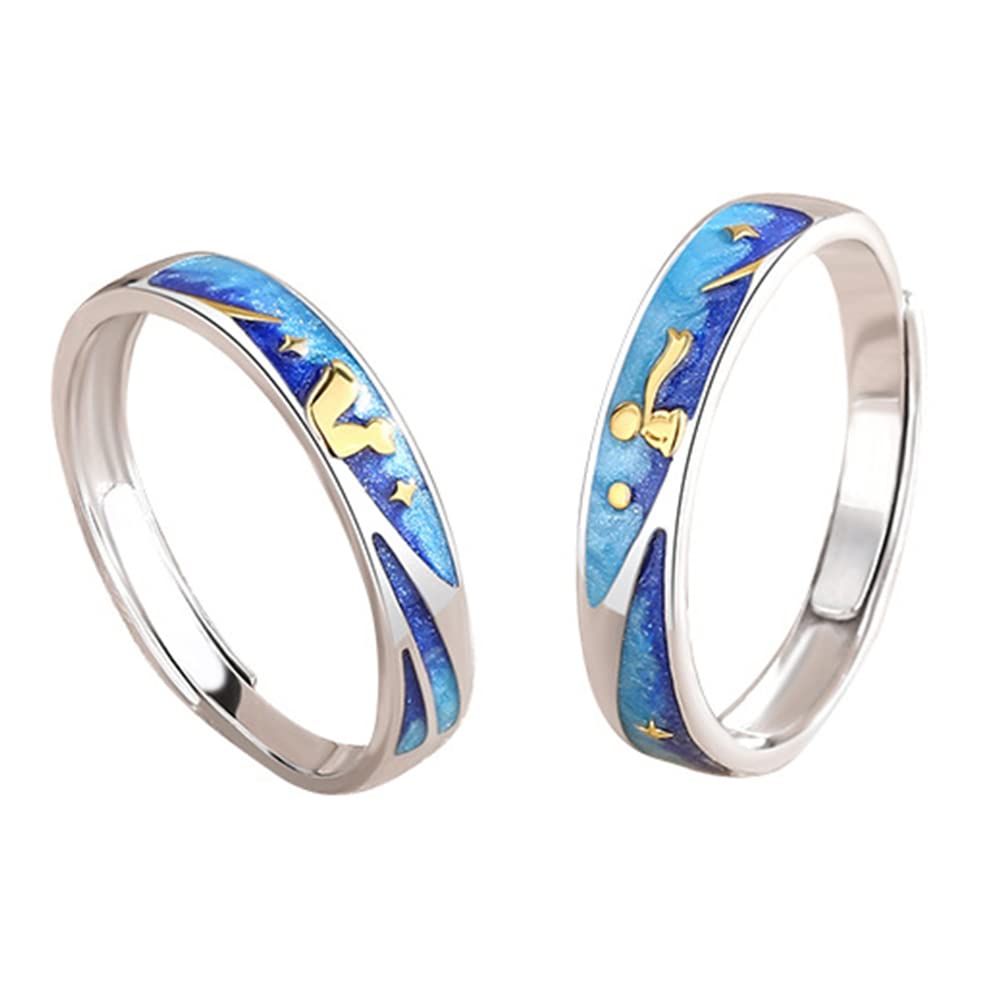 Rockyu ペアリング シルバー925 波と珊瑚デザイン フリーサイズ カップル指輪