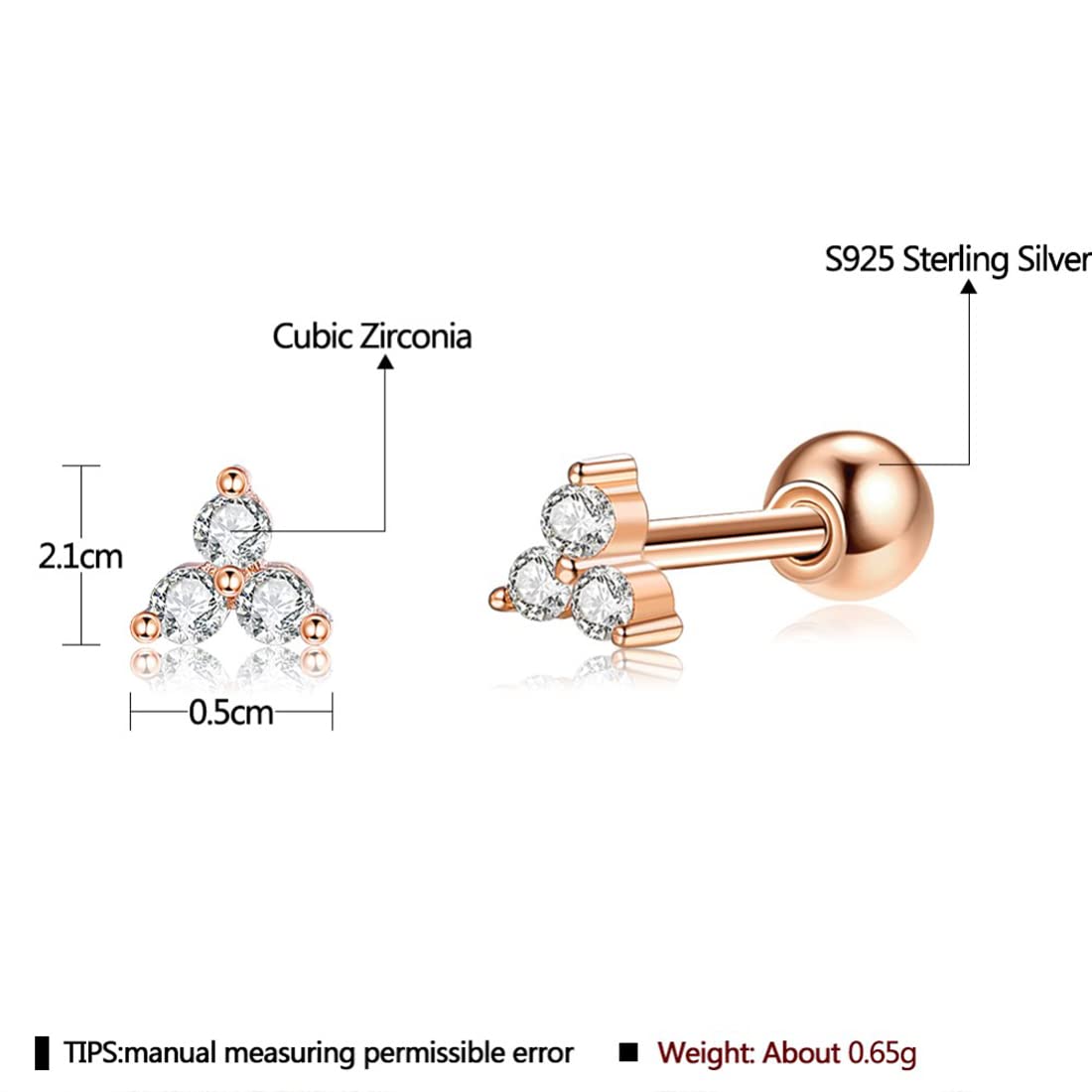Rockyu ピアス レディース S925 三角ジルコニア スタッドピアス 金属アレルギー対応
