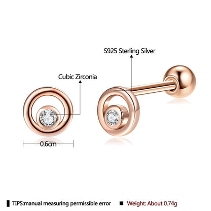 Rockyu ピアス レディース シルバー925 ゴールド ラウンド 一粒ジルコニア 光面 スタッドピアス