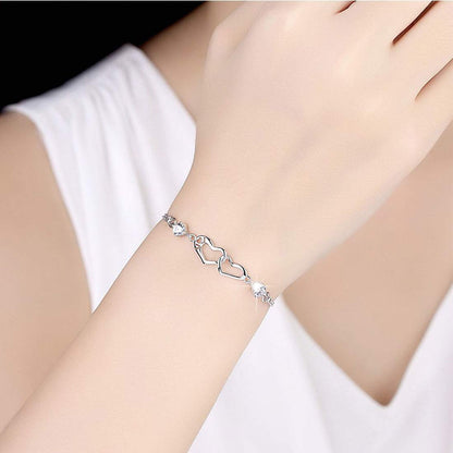 Rockyu ダブルハートブレスレット レディース – ジルコニア×シルバー925（3色ストーン）