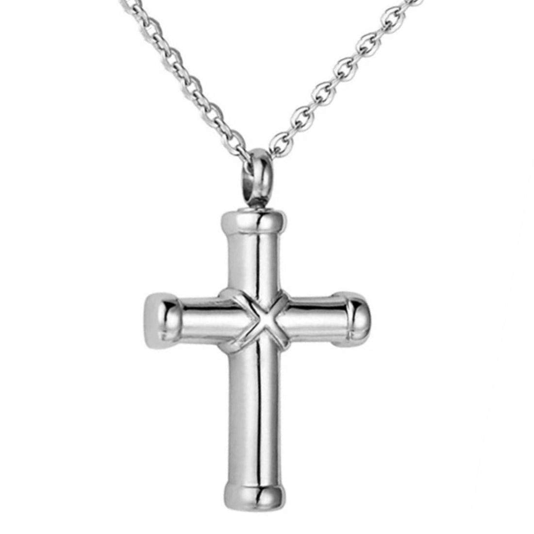 Rockyu クロス メモリアルネックレス｜ステンレス製 遺骨ペンダント メンズ