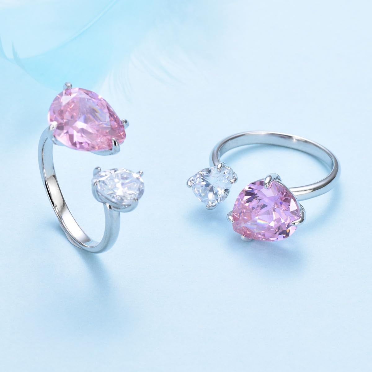 Rockyu レディースリング｜シルバー925＆大粒ピンクジルコニア ハートオープン指輪