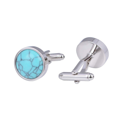 Rockyu ターコイズカフスボタン メンズ 天然石ラウンドカフリンクス シルバー＆ブルー ビジネス・ギフト用