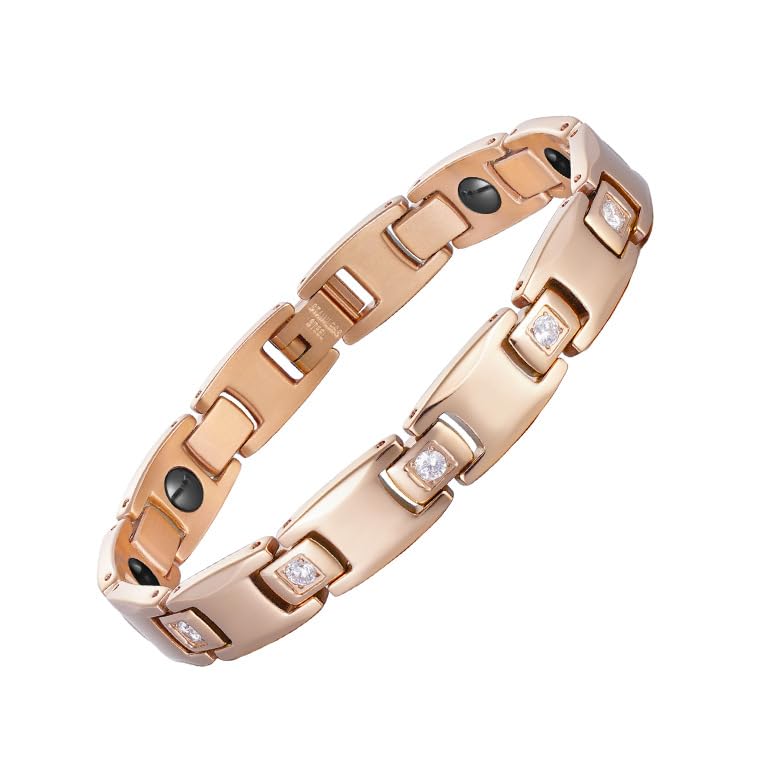 Rockyu 純チタン ゲルマニウム磁気ブレスレット レディース ゴールド＆シルバー＆ブラック 10mm