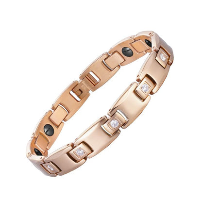 Rockyu 純チタン ゲルマニウム磁気ブレスレット レディース ゴールド＆シルバー＆ブラック 10mm