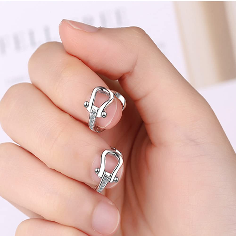 Rockyu 馬蹄モチーフフープピアス レディース シルバー925 ジルコニア ゴールド＆シルバー 金属アレルギー対応