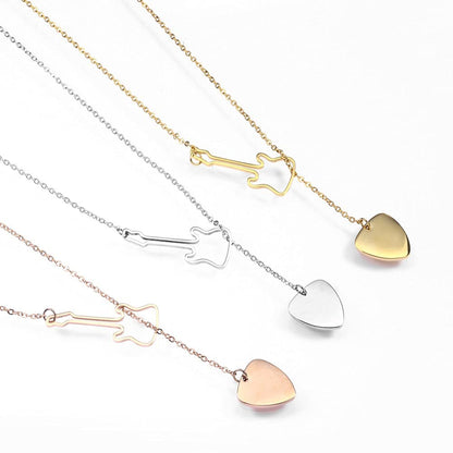 Rockyu ネックレス レディース ゴールド 音楽モチーフ ギターペンダント ピック チェーン おしゃれ 可愛い 記念日 バレンタイン ギフト アクセサリー