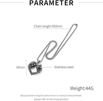 Rockyu ネックレス メンズ ステンレス製 髑髏ハートペンダント ロック風 金属アレルギー対応 ギフト